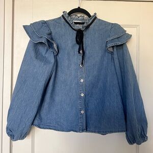 ZARA DENIM TOP WITH TIE